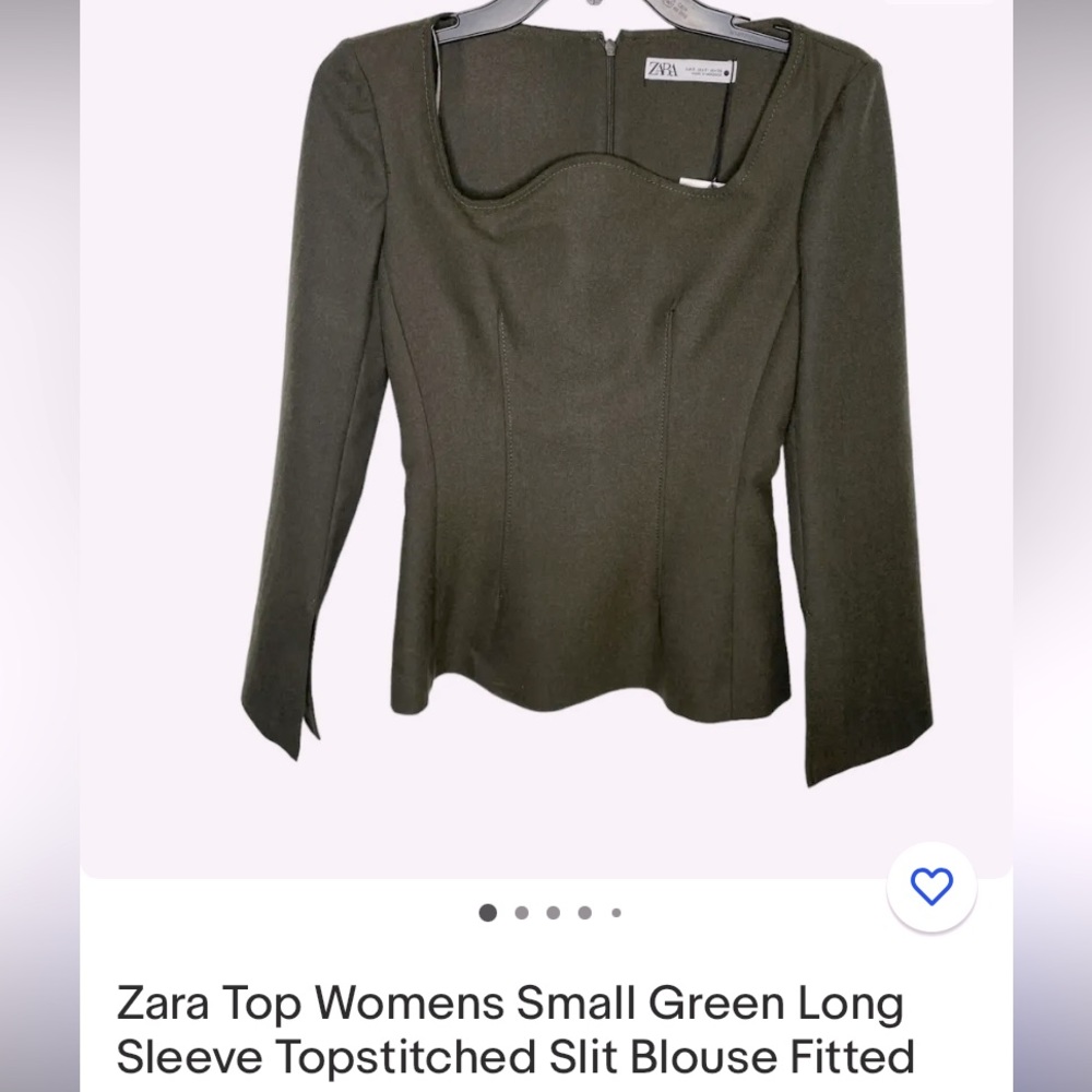 ZARA olive green scalloped collar green top!